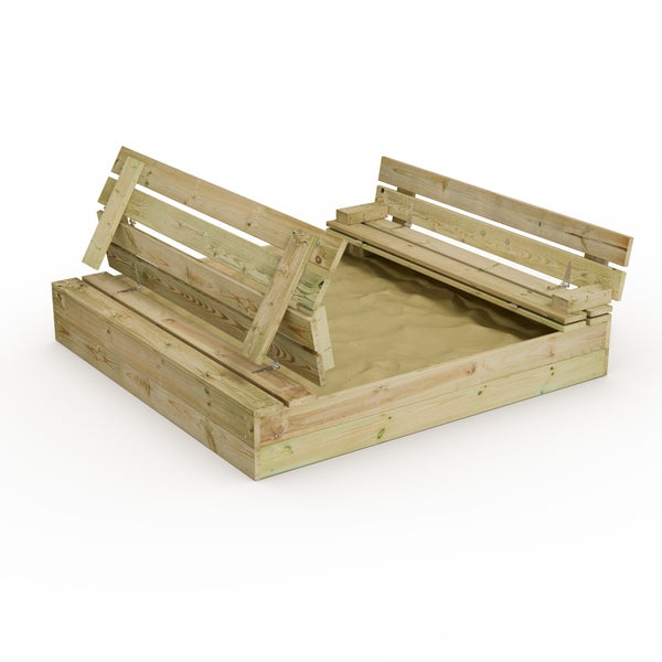 WICKEY Sandkasten Flip 110x125cm Garten Kinder Sandkiste Spielplatz mit Sitzbank und Klappdeckel