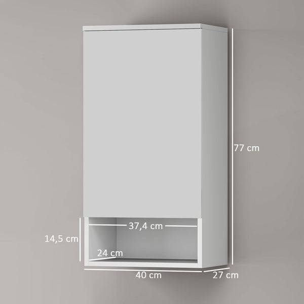 HOMCOM Hängeschrank Wandschrank mit Türen, Badezimmerschrank, Küchenschrank mit verstellbaren Ablagen, offenem Fach, Medizinschrank Wandmontage Weiß 40 x 27 x 77 cm