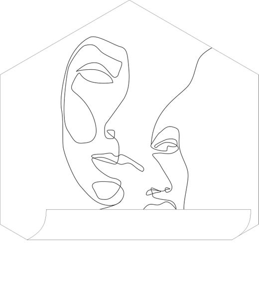 Wandbild mit abstrakter Darstellung von zwei Gesichtern als Strichzeichnung