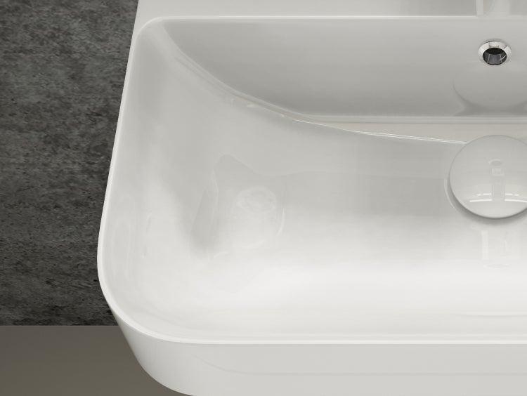 Aqua Bagno Sotta Waschbecken 10.10.30.03 – 57 x 43,5 cm – Weiß Hochglanz – Keramikbecken mit Hahnloch & Überlauf