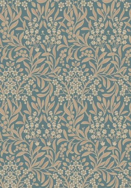 Borastapeter Tapete Blumen Türkis und Beige - 53 cm x 10.05 m - 660027