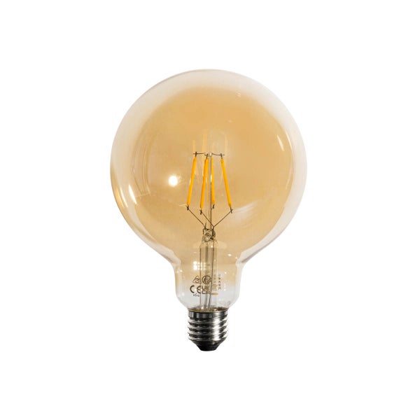 LED-Filament-Leuchtmittel in Globeform mit E27 Sockel und bernsteinfarbenem Glas.