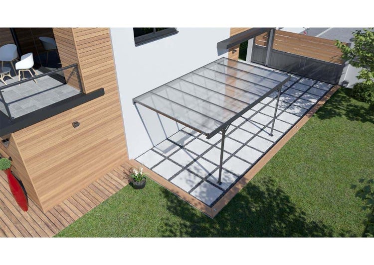 Terrando Anlehncarport Mistral Carport aus Metall in Grau, Unterstand Überdachung, Naturbelassen 3x4,9m