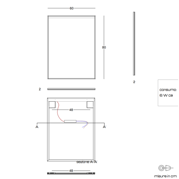 Spiegel 60 x 80 cm mit Hintergrundbeleuchtung und PVC-Rahmen