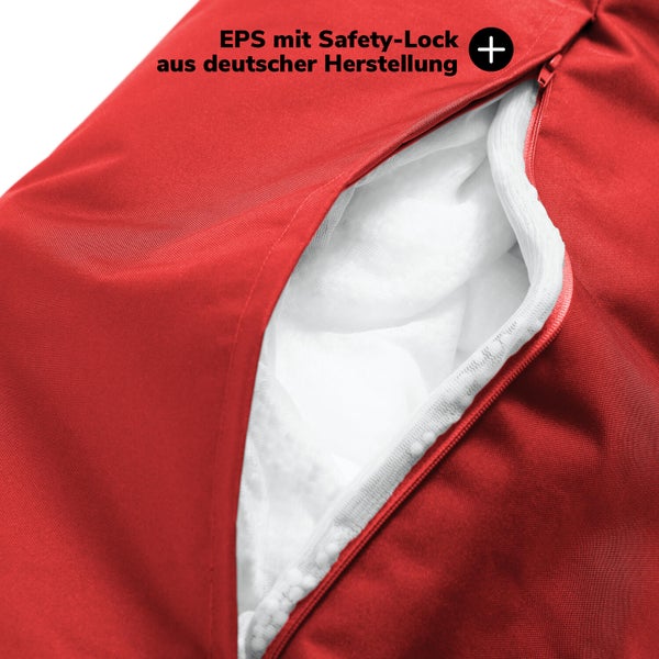 Abbildung eines schwarzen Sitzsacks mit den Maßen 85 cm Höhe, 60 cm Breite und 75 cm Tiefe