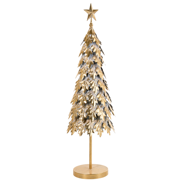 Dekorativer Weihnachtsbaum aus Metall mit sternförmiger Spitze als Tischdekoration