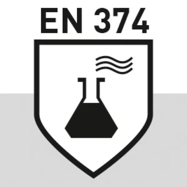 Symbolbild für die Norm EN 374 für Schutzhandschuhe gegen Chemikalien und Mikroorganismen.