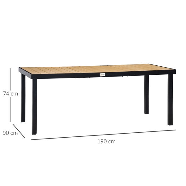 Outsunny Gartentisch für 8 Personen, Esstisch, 190 x 90 x 74 cm, Kunststoff, Natur+Schwarz