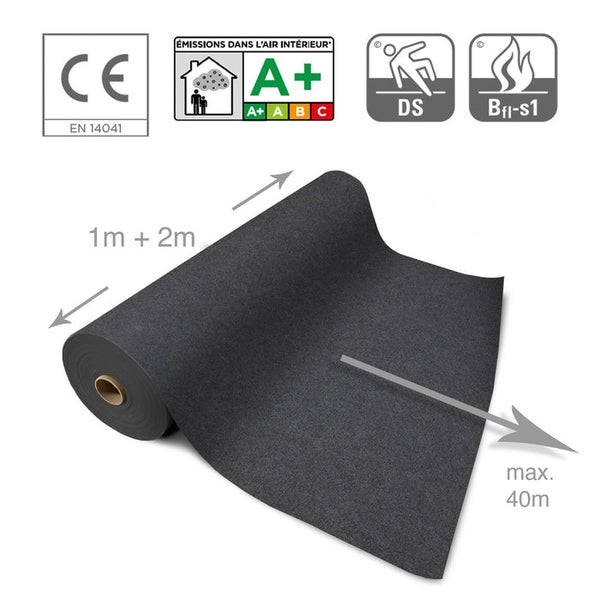 Rolle Trittschalldämmung mit CE Kennzeichen, A Plus Emissionsklasse, Brandschutzklasse und Kennzeichen für dynamische Belastbarkeit