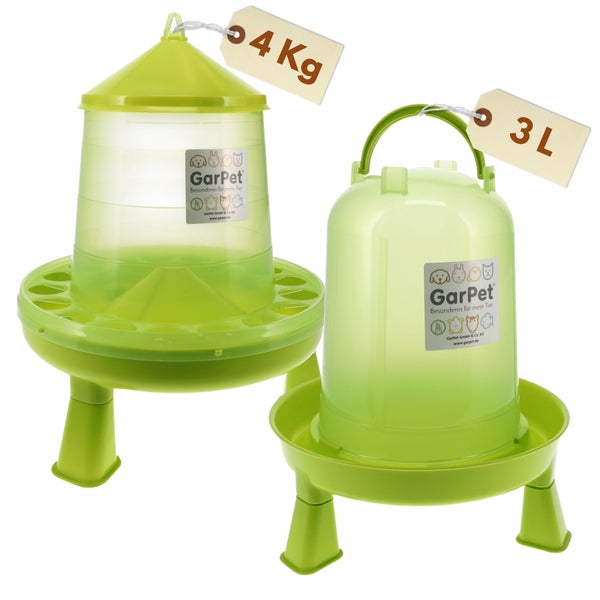 GarPet Geflügelfutterautomat 4 Kilogramm und Geflügeltränke 3 Liter aus Kunststoff.