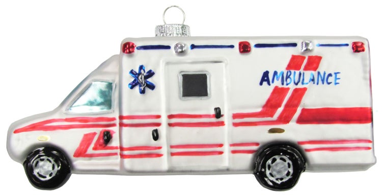 Weiß/Rot 14cm Krankenwagen Glasornament, mundgeblasen und handekoriert, 1 Stck.