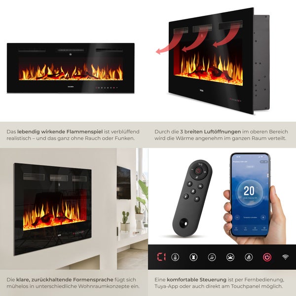 Elektrischer Kamin mit Flammen, Fernbedienung und App Steuerung