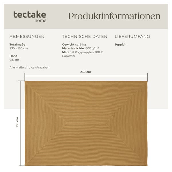 Geflochtener Teppich tectake strapazierfähig und pflegeleicht verschiedene Größen 160 x 230 cm