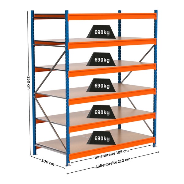 Steckregal mit fünf Regalböden und Gewichtsangaben