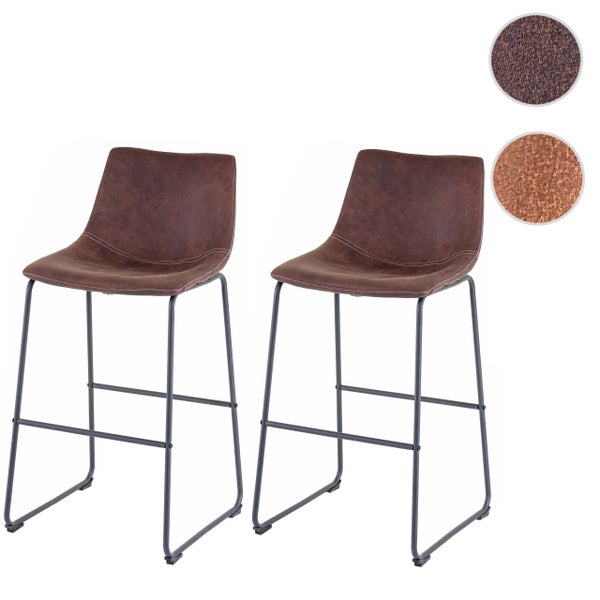 Zwei Barstühle mit Sitzfläche und Rückenlehne sowie Metallgestell