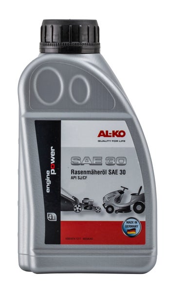 AL-KO Rasenmäheröl SAE 30 für Viertaktmotoren in einer Kunststoffflasche mit Made in Germany Siegel