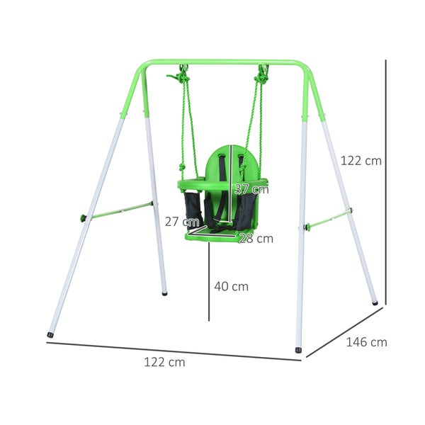 Outsunny Babyschaukel, Kleinkinderschaukel, Gartenschaukel mit Sicherheitsbügel, Anschnallgurt, für 6-36 Monate, für Indoor & Outdoor, 122 x 146 x 122 cm, Grün