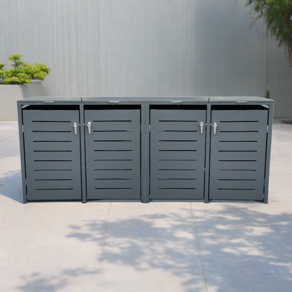My Mülltonne ALBA 4er Mülltonnenbox, anthrazit RAL 7016, 264 x 80 x 116 cm mit Klappdach inkl. Gasdruckdämpfer und SoftClose