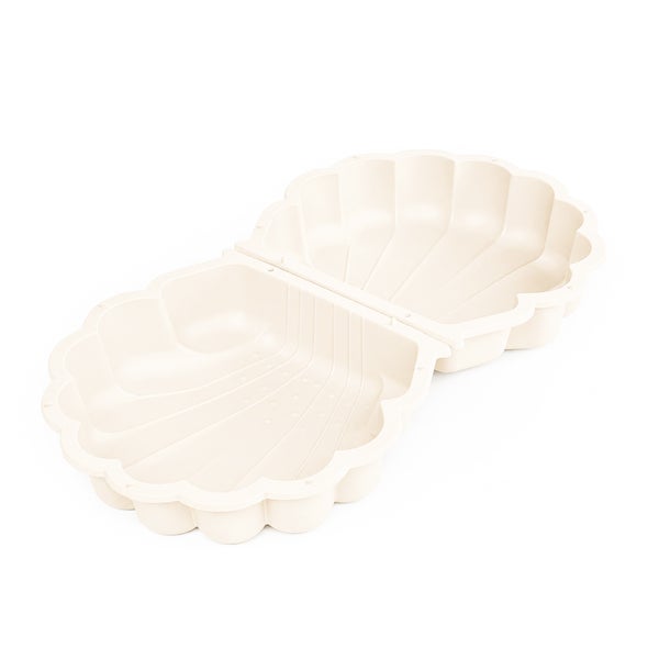 Zweiteilige Sand- und Wassermuschel aus Kunststoff, beige.