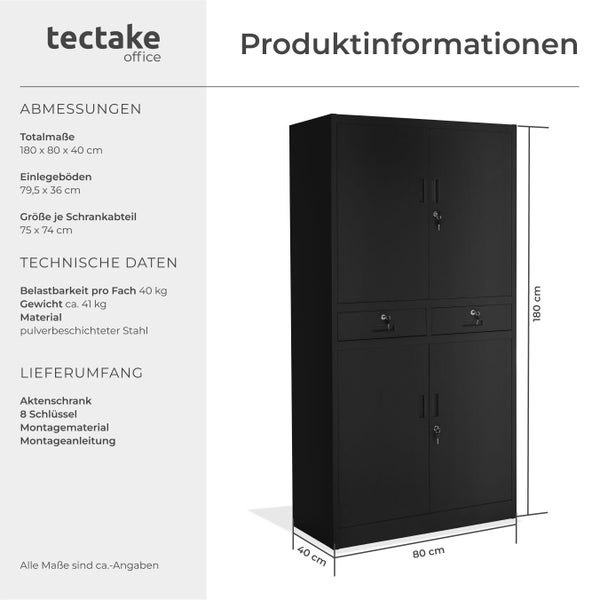 Aktenschrank aus pulverbeschichtetem Stahl mit Schloss und Fachböden
