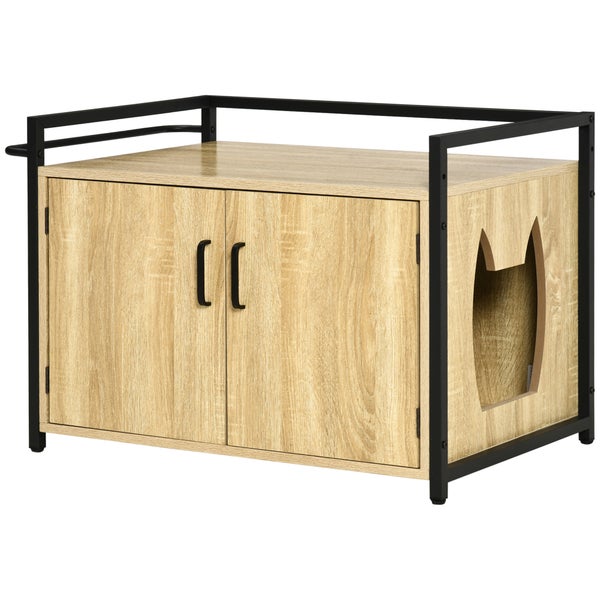 PawHut Katzenschrank für Katzentoilette Katzenklo Beistelltisch Katzenhaus Katzenkommode Schrank Natur 82,3 x 51 x 54 cm