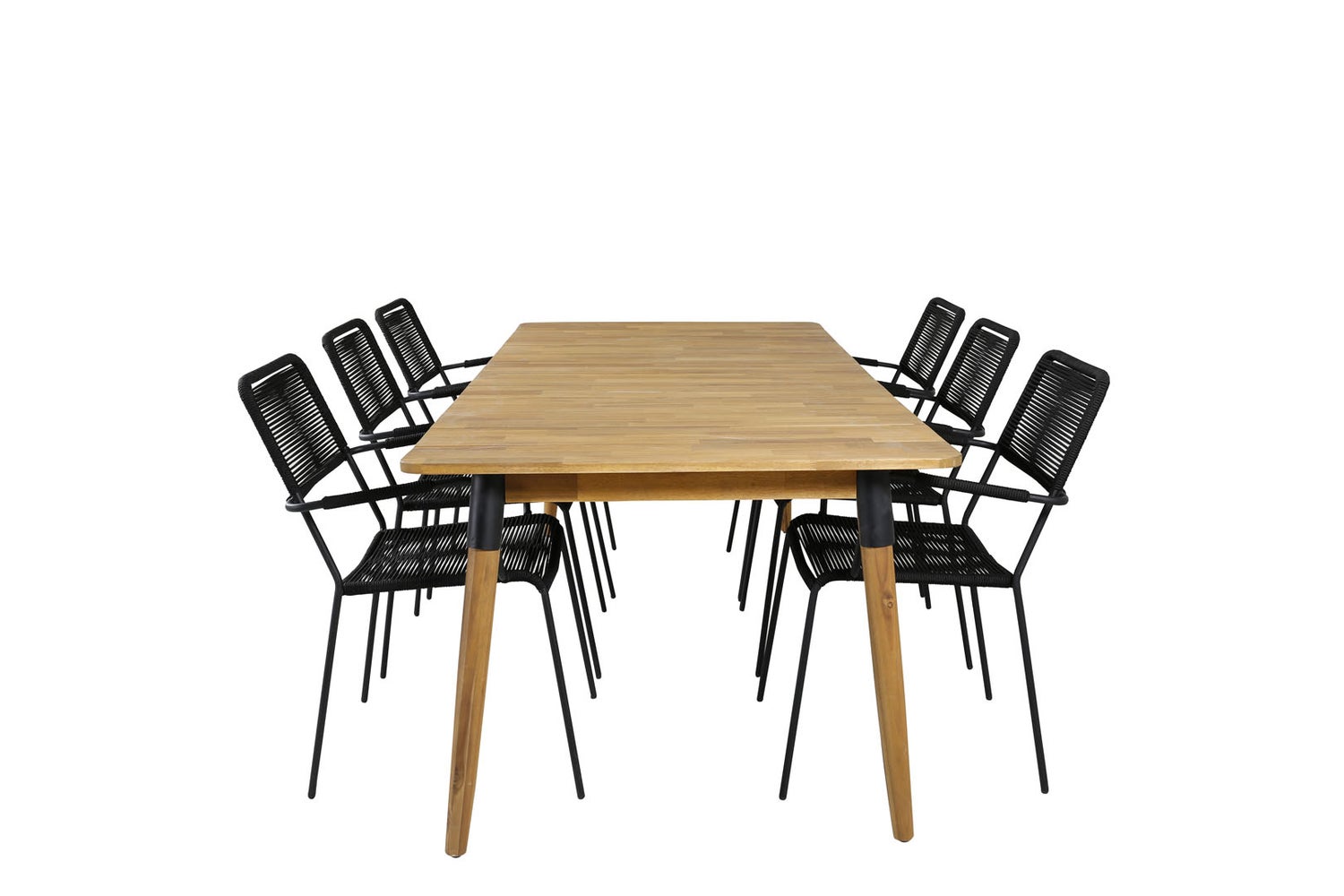 Julian Gartenset Tisch 100x210cm und 6 Stühle Armlehne Lindos schwarz, natur.