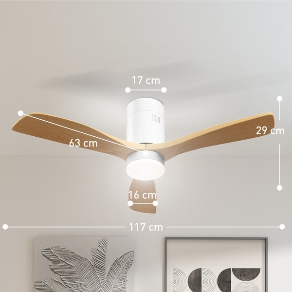 HOMCOM Deckenventilator mit Beleuchtung und Fernbedienung 117 cm LED Lampe mit Ventilator, 3 Flügeln, Umkehrbarer DC Motor, 3 Lichtfarben, 6 Geschwindigkeiten, Timer für Schlafzimmer