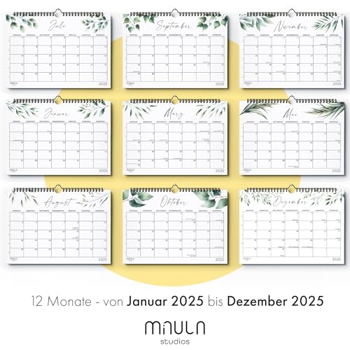 Kalender 2025 Wandkalender 2025 - Familienplaner Januar bis Dezember 2025 - Großer Monatskalender 2025 - Familienkalender 2025 mit Jahreskalender Planung - WC004_Greenery_25_D