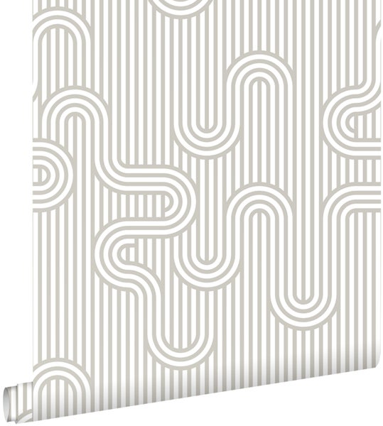 ESTAhome Tapete grafische Linien Grau und Weiß - 50 x 900 cm - 131026