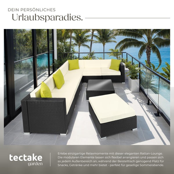 Rattan Lounge tectake Marbella mit Sicherheitsglasplatte mit Aluminiumgestell schwarz