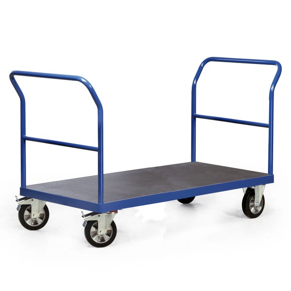 Blauer Transportwagen mit Ladefläche und zwei Griffen
