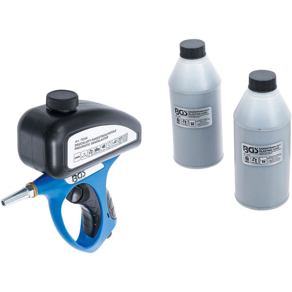 Druckluft Sandstrahlpistole mit zwei Flaschen Sandstrahlmittel