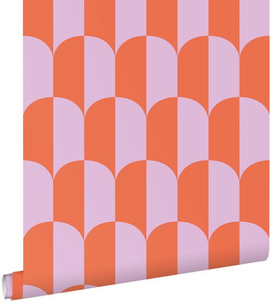 ESTAhome Tapete Art Decó Muster Violett und Orange - 50 x 900 cm - 139982