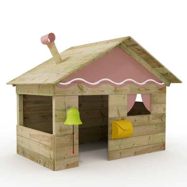 WICKEY Kinder Spielhaus Hostel mit Holzdach und Fenster  - pastellpink