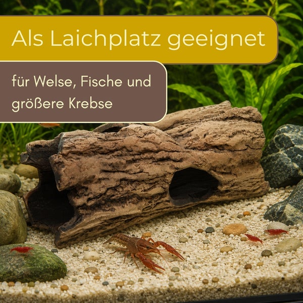 Aquariumdekoration in Baumstammoptik, geeignet als Laichplatz für Welse, Fische und größere Krebse.
