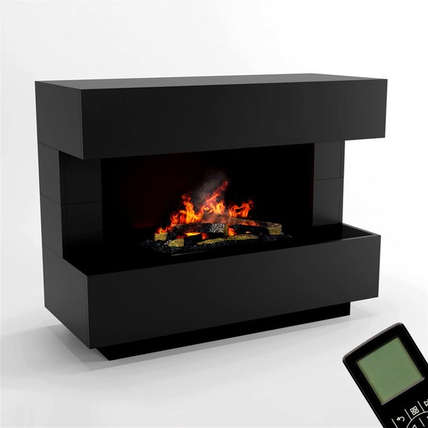 GLOW FIRE Elektrokamin 'Kant' | Wasserdampf Kamin mit OMC 600 inkl. Holz in schwarz | HxBxT: 120x90x50 cm
