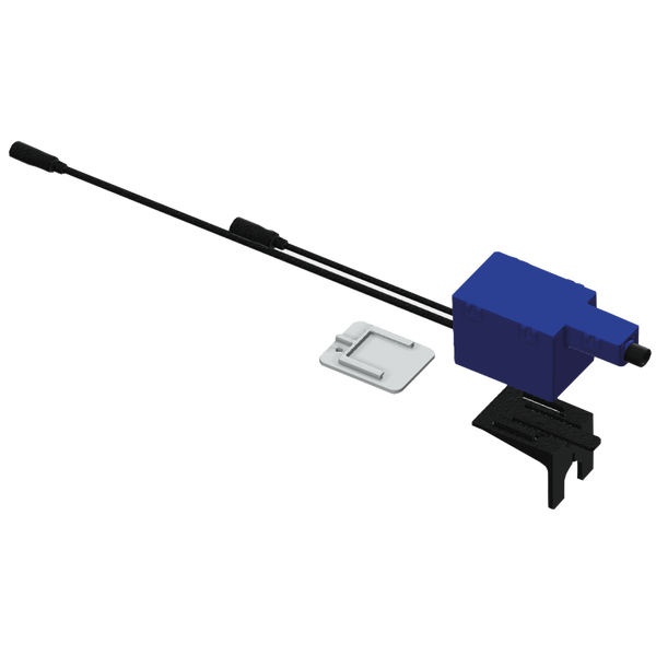 Elektronik-Set für WC-Steuerung mit blauem Gehäuse, schwarzen Kabeln und Halterungen.