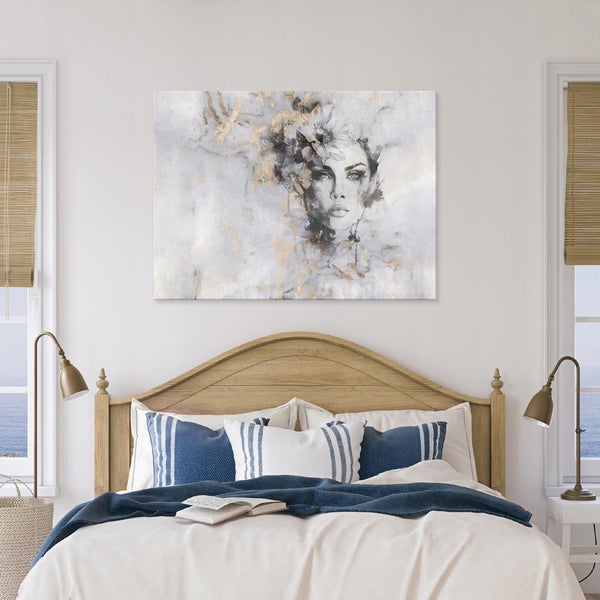 Detailansicht eines Leinwandbildes mit schwarzem Rahmen und abstrakten Farbverläufen