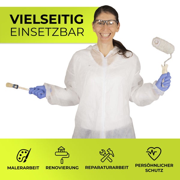Paintbutler - 3x PP-Schutzanzug mit Kapuze - Maleranzug - Einweg - Overall zum Schutz vor Farbspritzern, Baustaub, Glaswolle, Schmutz - Weiß (XL)