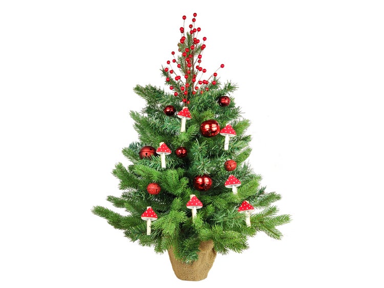 LAALU Set Luxuriöse Weihnachtsbaum-Dekorationen: 36-teiliges Set in Rot mit Muchomůrka-Aufbewahrungsbox