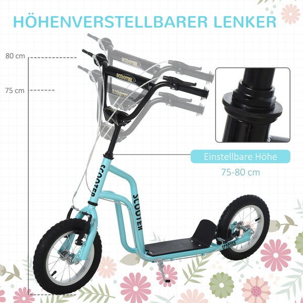 HOMCOM Kinderroller, 120L x 58B x 75-80H cm, Stahl, Aluminium, Gummi, Blau