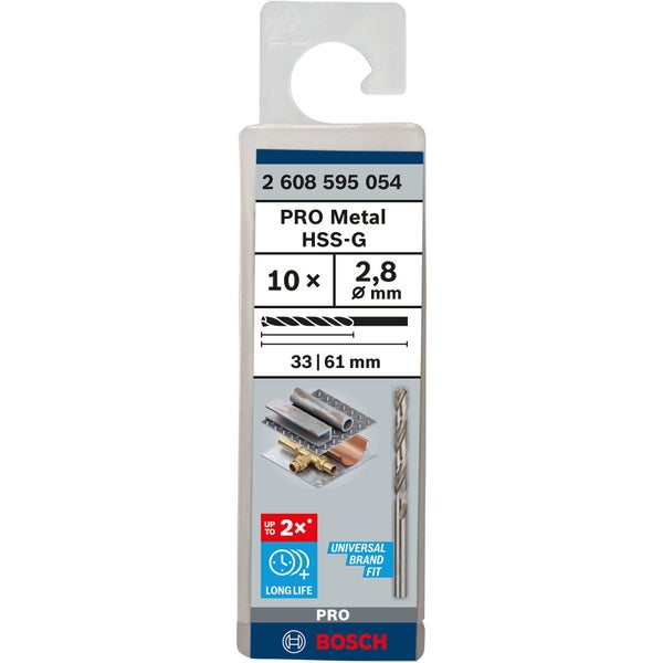 Bosch Pro Metall HSS-G Bohrer Set, 10 Stück mit 2,8 mm Durchmesser