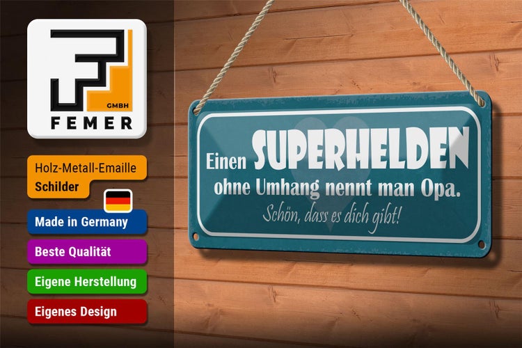 Blechschild Spruch 27x10cm Opa Superheld ohne Umhang schön Dekoration