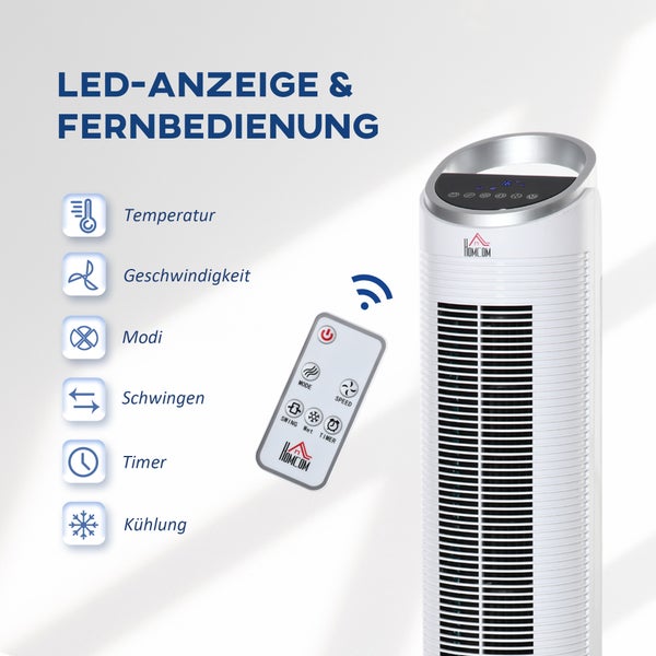 HOMCOM Luftkühler mit Wasserkühlung, Turmventilator mit Luftbefeuchtung, 8h Timer, Nutzungsraum 20㎡, 60W, Ø30 x 100,8H cm, ABS, Weiß