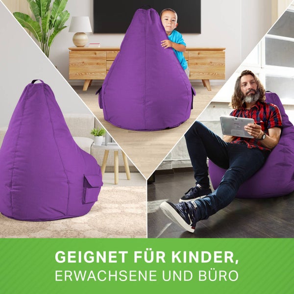 Green Bean 2er Set Sitzsack + Hocker - fertig befüllt - robust waschbar schmutzabweisend - Kinder & Erwachsene Bean Bag Bodenkissen Lounge Sitzhocker Relax-Sessel Gamer Gamingstuhl Pouf - Violett