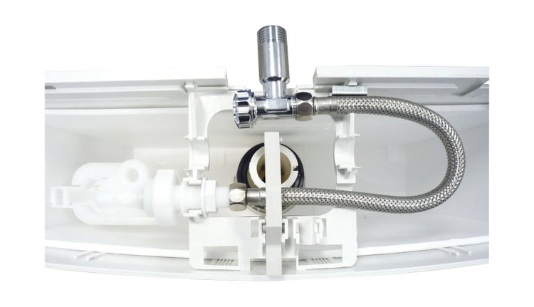 Calmwaters® Anschluss-Set für Spülkasten, Komplettset für rückseitigen Anschluss von Spülkästen, Wasserzulauf von hinten, Wandanschluss 1/2, Schlauchanschluss 3/8, Metall, Chrom, 30LC3185