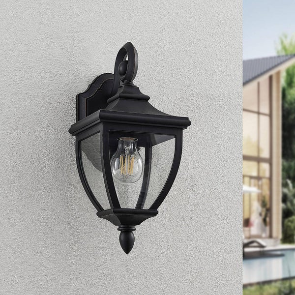 Lindby Wandleuchte außen (Laterne) Cerys (spritzwassergeschützt (Retro, Vintage Antik) in Schwarz (1 flammig E27) - Außenwandleuchten Wandlampe Led Außenlampe Outdoor für