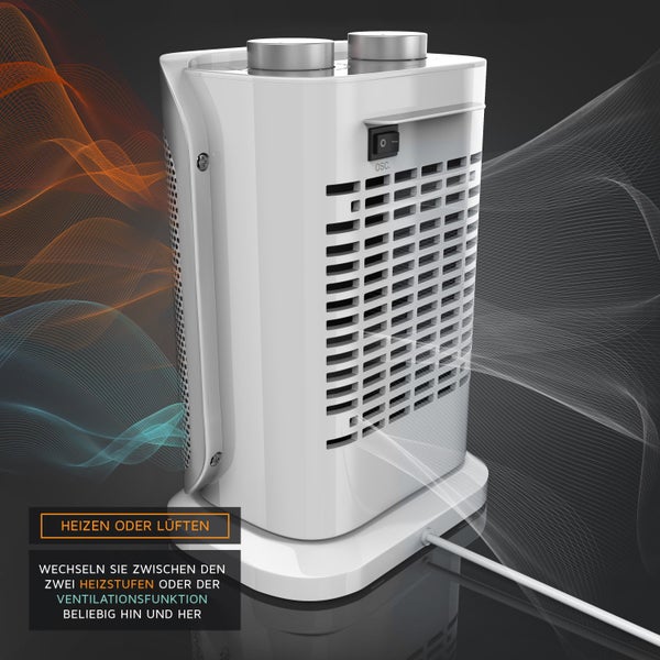 Brandson Heizlüfter 1500W, Keramik Heizlüfter mit Thermostat, 2 Leistungsstufen, Überhitzungsschutz, Automatische Abschaltung, Umkippschutz, 40°