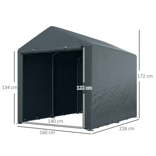 Outsunny Garagenzelt, mit UV-Schutz, Reißverschlusstür, 1,6 x 2,18 x 1,72 m, Verzinkter Stahl, PE-Gewebe, Dunkelgrau