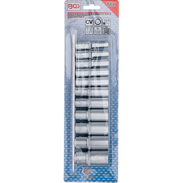 BGS Steckschlüssel-Einsatz-Satz Zwölfkant, tief Antrieb Innenvierkant 10 mm (3/8) Zollgrößen 11tlg. - 6859
